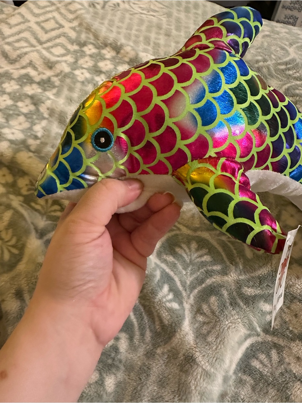 Multicolor Scale-Pattern Dolphin Plush - Picture 2 of 3